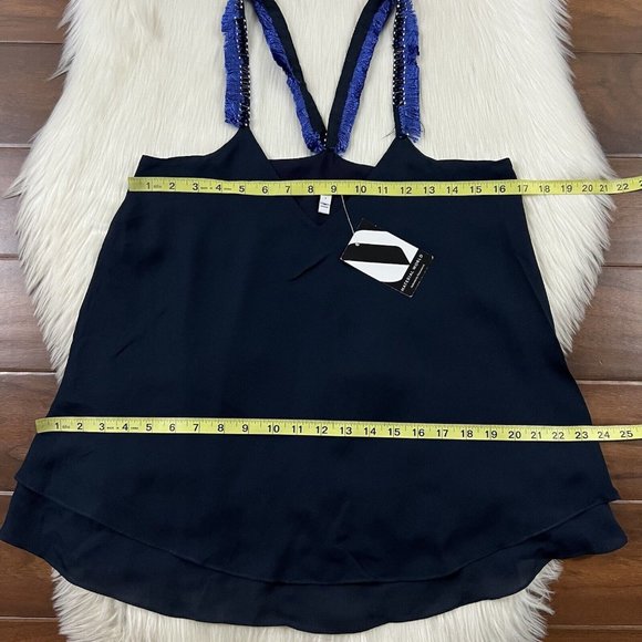 Derek Lam 10 Crosby Women's Size 6 Navy Blue Beaded Tank Top **FLAW** - Picture 6 of 10